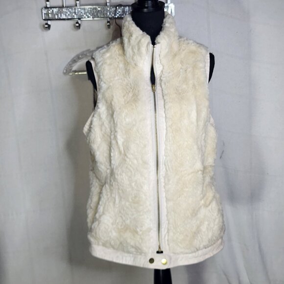 Roz & Ali Jackets & Blazers - Roz & Ali Cream Colored Faux Fur Trimmed in Faux Suede Fully Lined Vest Size L
